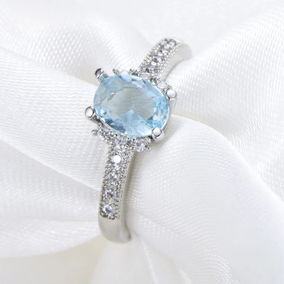 925 Sterling Silver Charm Aquamarine Ring