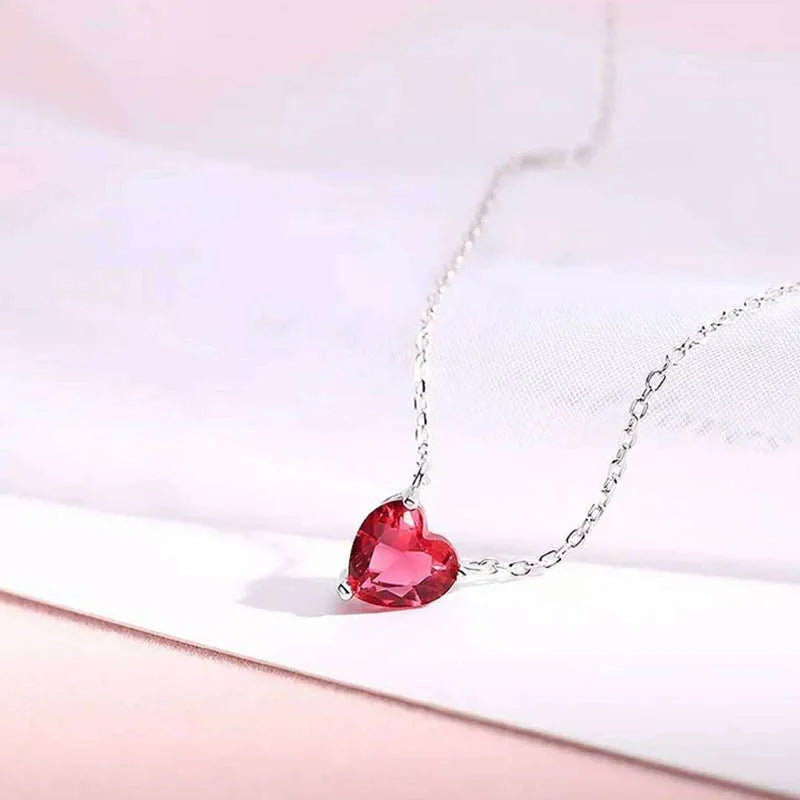 925 Sterling Silver Heart Shape Ruby Necklace
