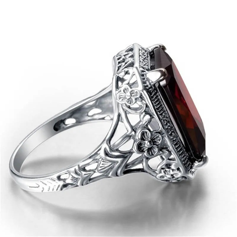 925 Sterling Silver Geometry Ruby Ring