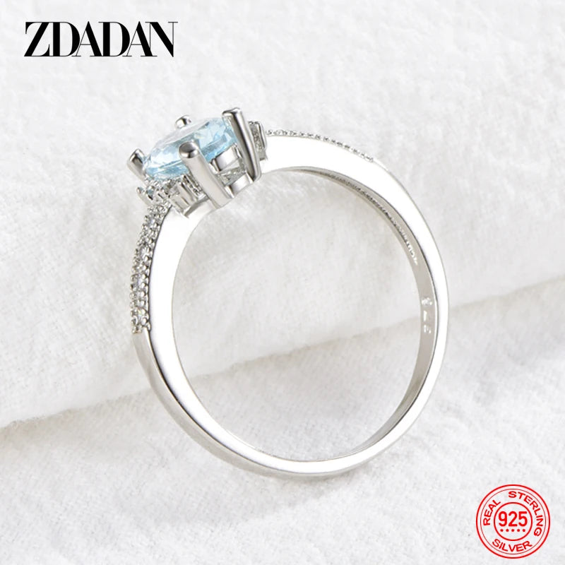 925 Sterling Silver Charm Aquamarine Ring