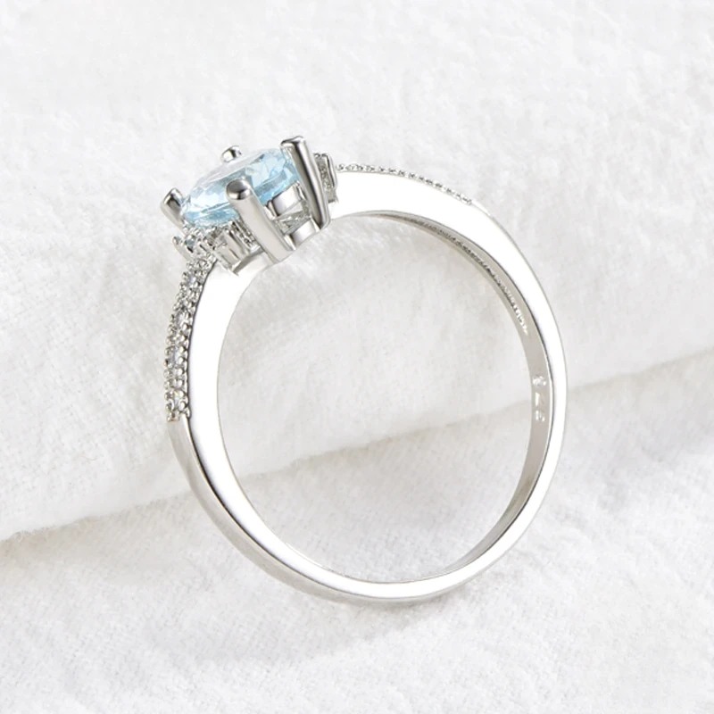 925 Sterling Silver Charm Aquamarine Ring