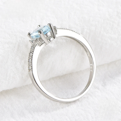 925 Sterling Silver Charm Aquamarine Ring