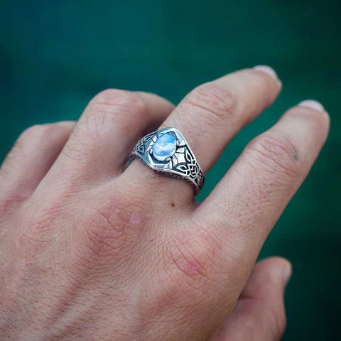 Vintage Nordic Celtic Carving Moonstone Ring