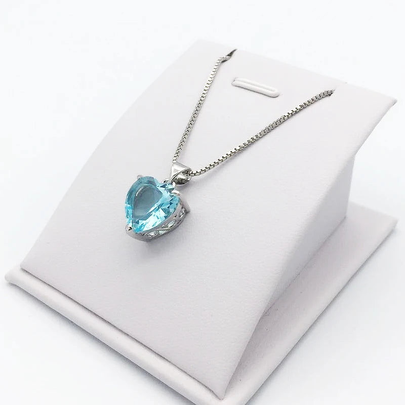 925 Silver Heart-Shaped Sapphire Pendant Necklace