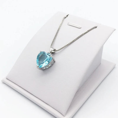 925 Silver Heart-Shaped Sapphire Pendant Necklace
