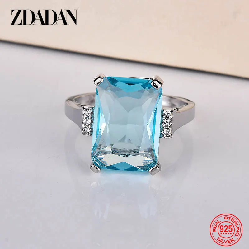 ZDADAN 925 Sterling Silver Charm Topaz Ring For Women Luxury Wedding Jewelry Party Gift