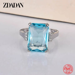 ZDADAN 925 Sterling Silver Charm Topaz Ring For Women Luxury Wedding Jewelry Party Gift