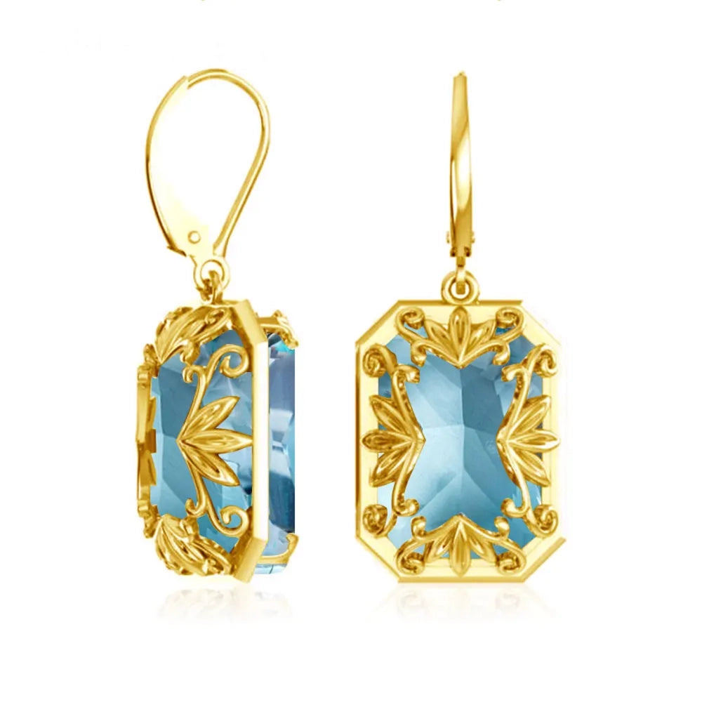 Real 100% 925 Silver Earrings Aquamarine 14K Gold Plated Drop Earrings For Women Fine Jewelry Wedding Gift Handmade