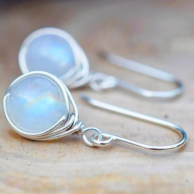 Dainty Female White Moonstone Drop Earrings Cute Silver Color Dangle Earrings For Women Trendy Bridal Round Wedding Earring