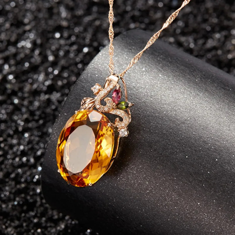 Classic Oval Citrine Gemstone Pendant Necklace