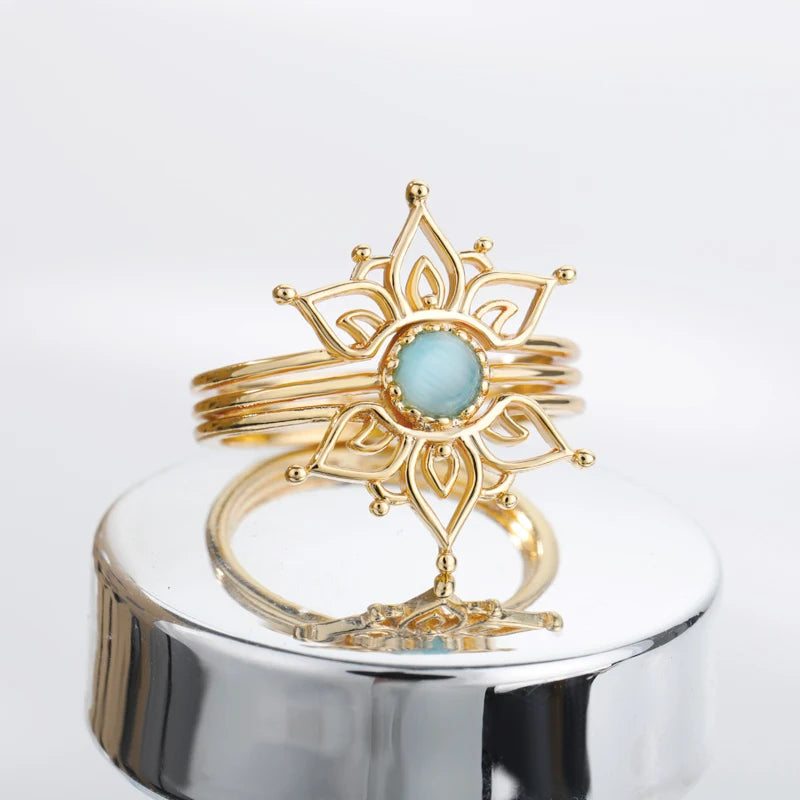 Vintage Opal Lotus Rings for Women and Teens