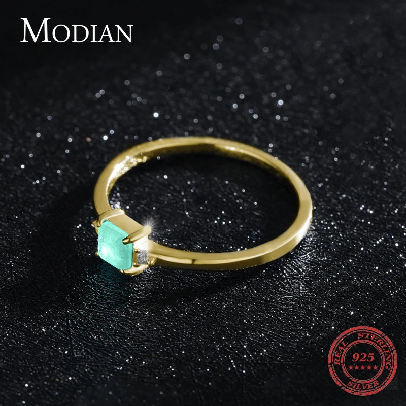 Modian New 925 Sterling Silver Fashion Emerald cut Tourmaline Finger Rings For Women Elegant Simple Paraiba Silver Fine Jewelry