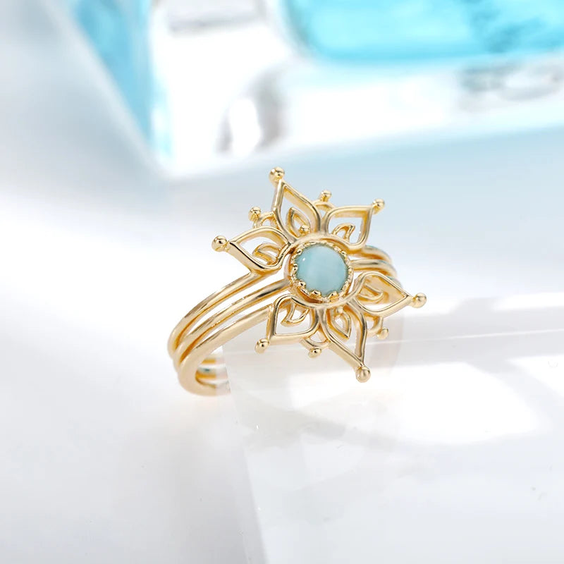 Vintage Opal Lotus Rings for Women and Teens