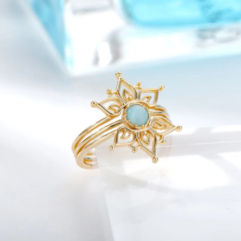 Vintage Opal Lotus Rings for Women and Teens