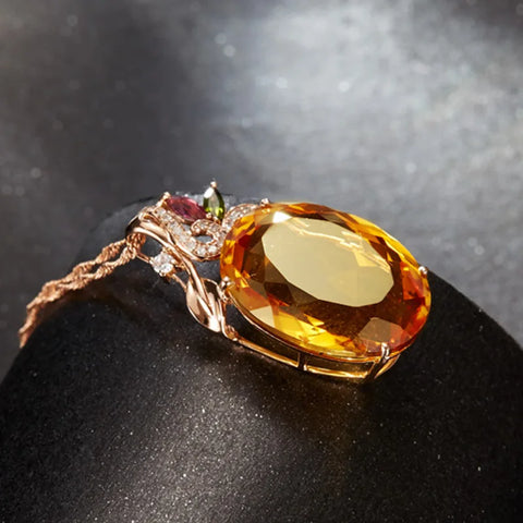 Classic Oval Citrine Gemstone Pendant Necklace