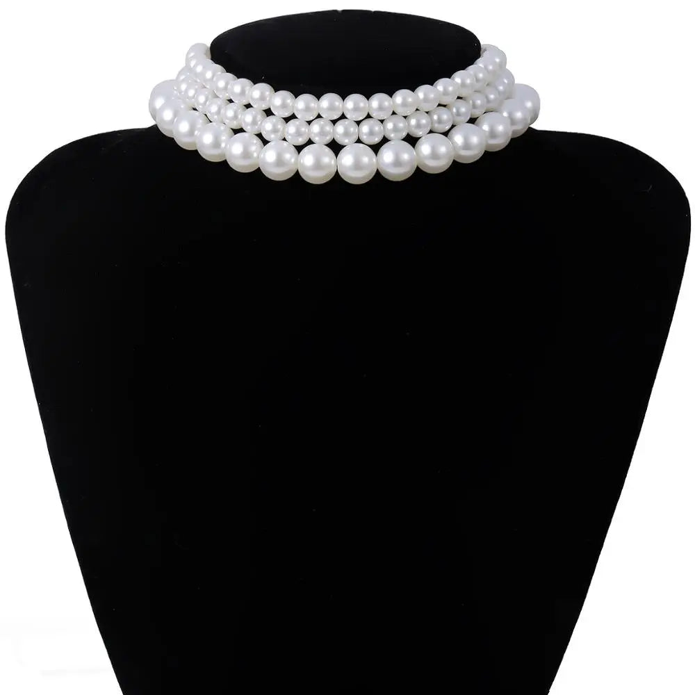 3-Piece Boho Multilayered Imitation Pearl Choker Set