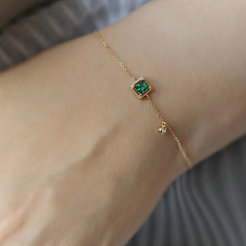 Japanese Simple Emerald Crystal Chain Bracelet