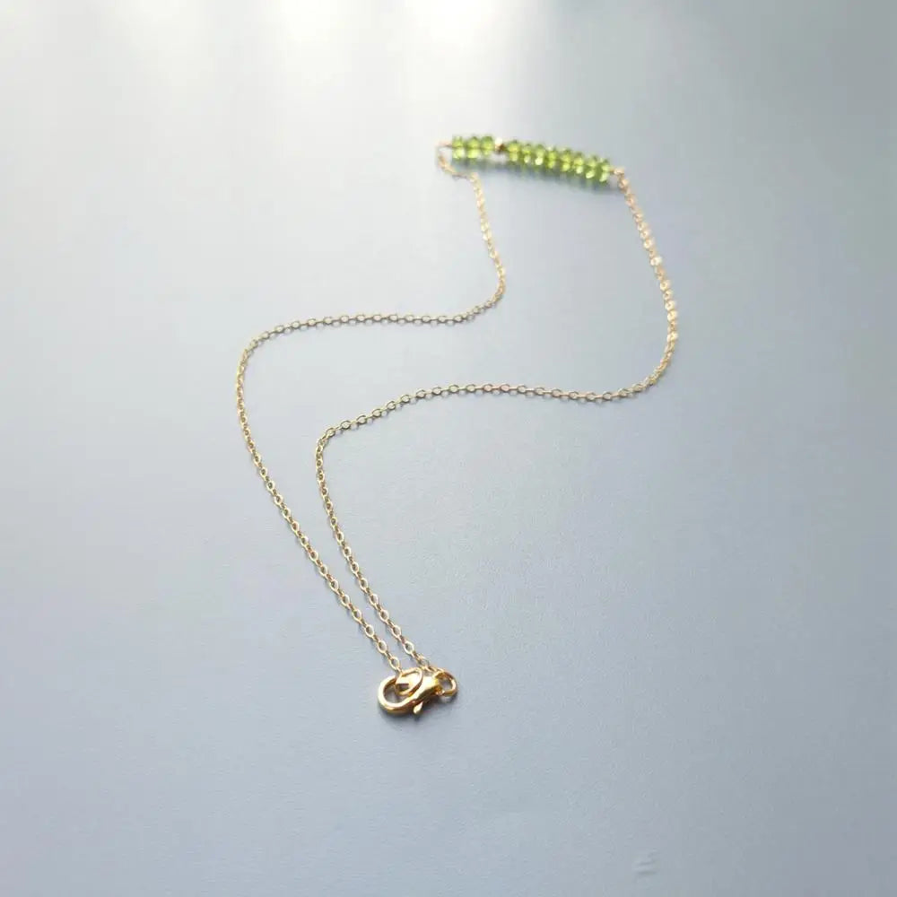 Lii Ji Genuine Natural Green Peridot Sparkling Beads US 9K GF Chain Link Delicated Handmade Necklace 40cm/45cm