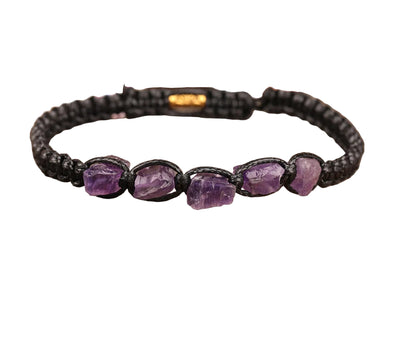 Natural Black Amethyst Knotted Adjustable Bracelet