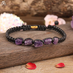 Natural Black Tourmaline Chip Beads Knotted Braided Bracelets Women Adjustable Amethyst Bracelet Dropship
