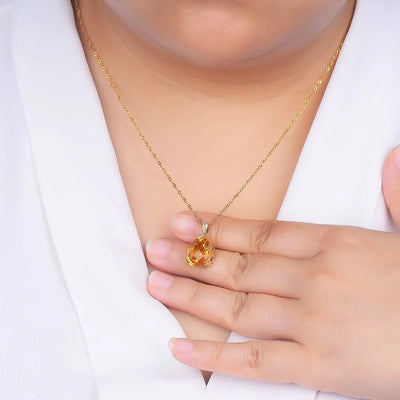 Luxury Silver S925 Pendant Necklace For Women Fine Jewelry Yellow Citrine Chain Wedding Engagement Party Valentine gift