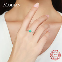 Modian New 925 Sterling Silver Fashion Emerald cut Tourmaline Finger Rings For Women Elegant Simple Paraiba Silver Fine Jewelry