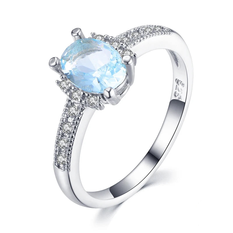 925 Sterling Silver Charm Aquamarine Ring