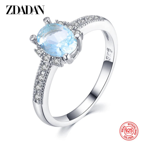 925 Sterling Silver Charm Aquamarine Ring