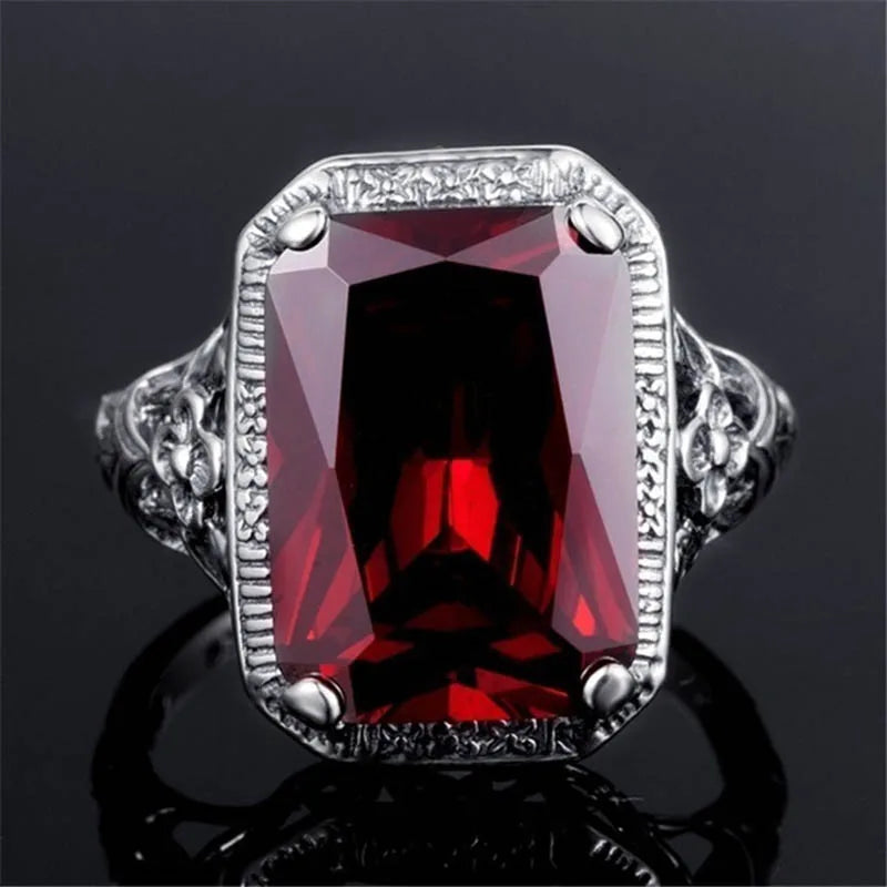 925 Sterling Silver Geometry Ruby Ring