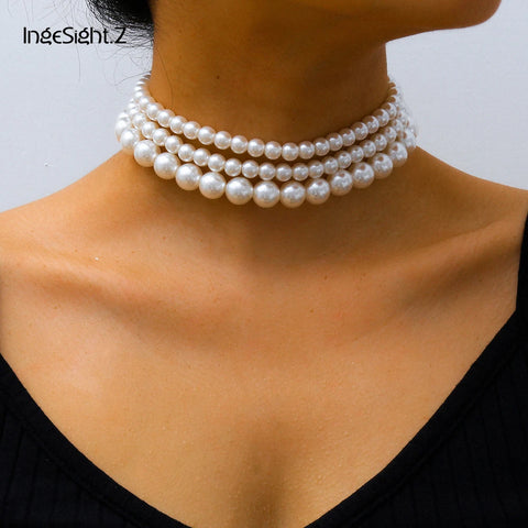 3-Piece Boho Multilayered Imitation Pearl Choker Set