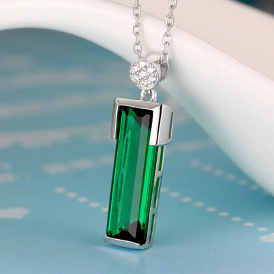 S925 Silver Emerald Gemstone Pendant Necklace