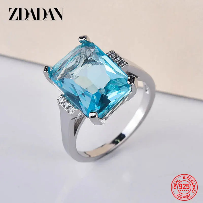 ZDADAN 925 Sterling Silver Charm Topaz Ring For Women Luxury Wedding Jewelry Party Gift