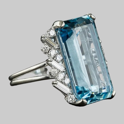 925 Sterling Silver Charm Square Aquamarine Ring For Women Fashion Wedding Jewelry Gift