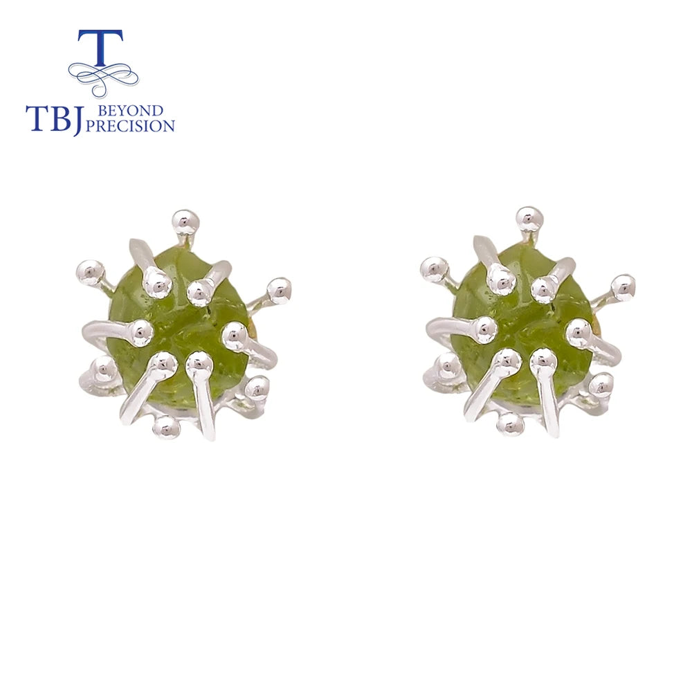 TBJ Blooming flower design Handmade Natural Peridot gemstone Rough earring 925 sterling silver fine jewelry for girls nice gift