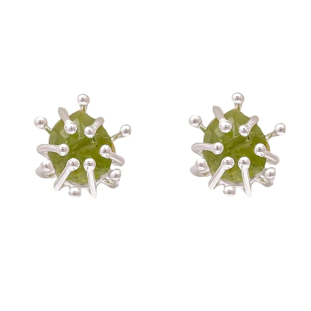TBJ Blooming flower design Handmade Natural Peridot gemstone Rough earring 925 sterling silver fine jewelry for girls nice gift