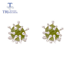 TBJ Blooming flower design Handmade Natural Peridot gemstone Rough earring 925 sterling silver fine jewelry for girls nice gift