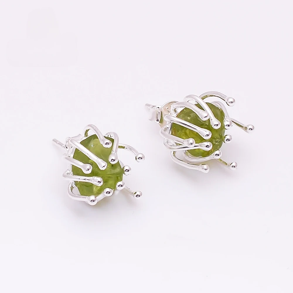 TBJ Blooming flower design Handmade Natural Peridot gemstone Rough earring 925 sterling silver fine jewelry for girls nice gift