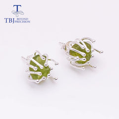 TBJ Blooming flower design Handmade Natural Peridot gemstone Rough earring 925 sterling silver fine jewelry for girls nice gift