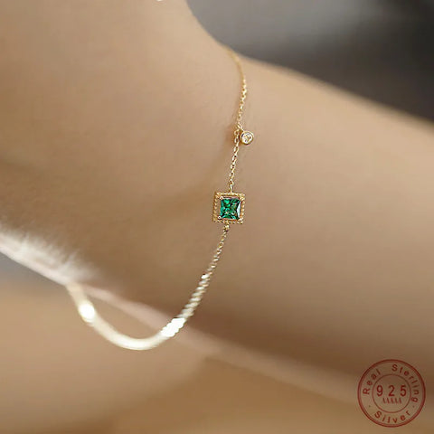 Japanese Simple Emerald Crystal Chain Bracelet