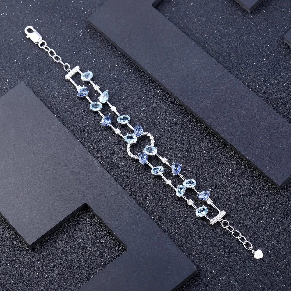 GEM'S BALLET 925 Sterling Silver Multicolor Natural Sky Blue Topaz Mystic Quartz Bracelets Bangles for Women Party Fine Jewelry
