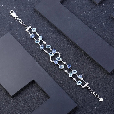 GEM'S BALLET 925 Sterling Silver Multicolor Natural Sky Blue Topaz Mystic Quartz Bracelets Bangles for Women Party Fine Jewelry