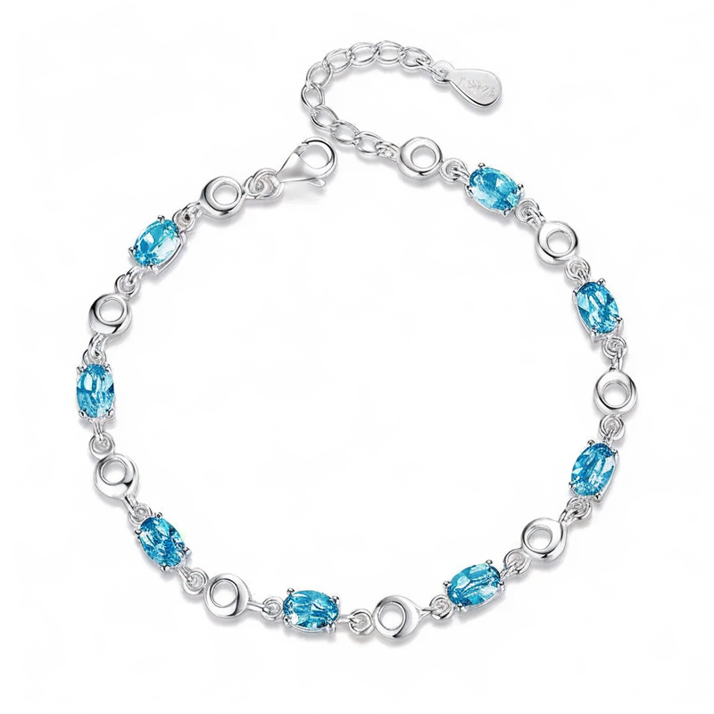 925 Sterling Silver Topaz Women's Bracelets with zircons Blue Sapphire Color Gemstone Bracelet for Woman Girl Birthday Gift