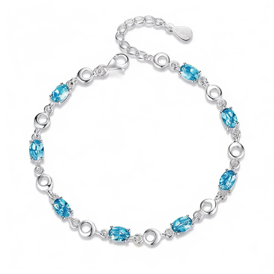 925 Sterling Silver Topaz Women's Bracelets with zircons Blue Sapphire Color Gemstone Bracelet for Woman Girl Birthday Gift