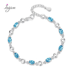 925 Sterling Silver Topaz Women's Bracelets with zircons Blue Sapphire Color Gemstone Bracelet for Woman Girl Birthday Gift