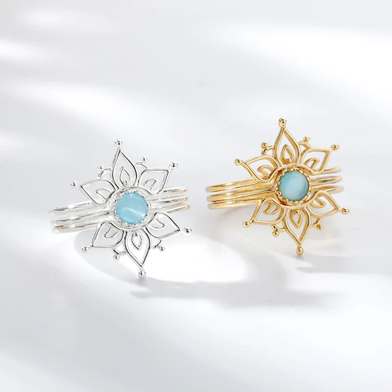 Vintage Opal Lotus Rings for Women and Teens