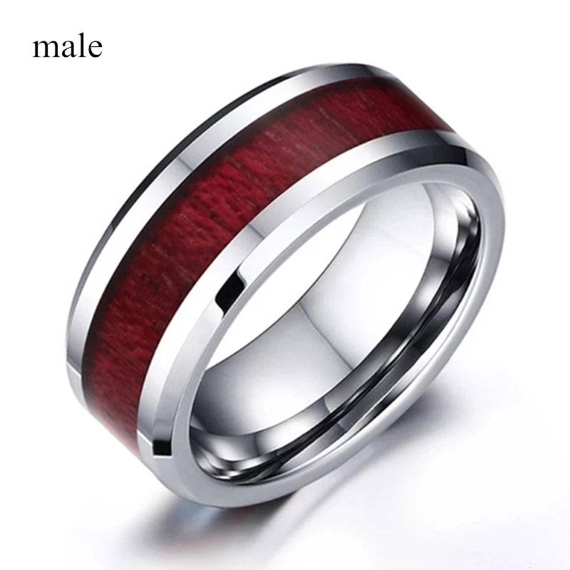 Garnet Couple Ring - White Gold Color Heart Garnet Ring Men Stainless Steel Wedding Engagement Band Valentine Day Gift Jewelry