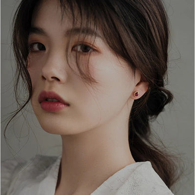 WOOZU 14k Gold Plated Real 925 Sterling Silver Luxury Ruby Zircon Stud Earrings For Women Party Korean GirlFriend Jewelry Gift