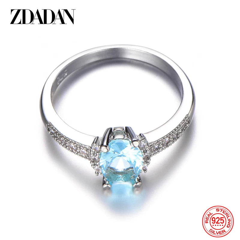 925 Sterling Silver Charm Aquamarine Ring