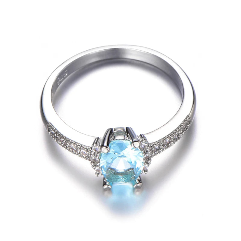 925 Sterling Silver Charm Aquamarine Ring