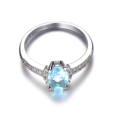 925 Sterling Silver Charm Aquamarine Ring